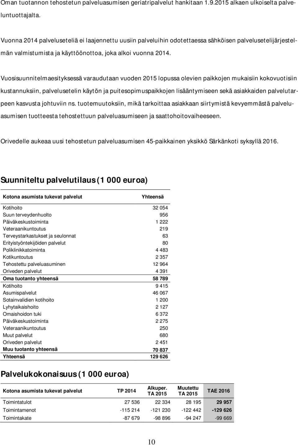 Vuosisuunnitelmaesityksessä varaudutaan vuoden 2015 lopussa olevien paikkojen mukaisiin kokovuotisiin kustannuksiin, palvelusetelin käytön ja puitesopimuspaikkojen lisääntymiseen sekä asiakkaiden