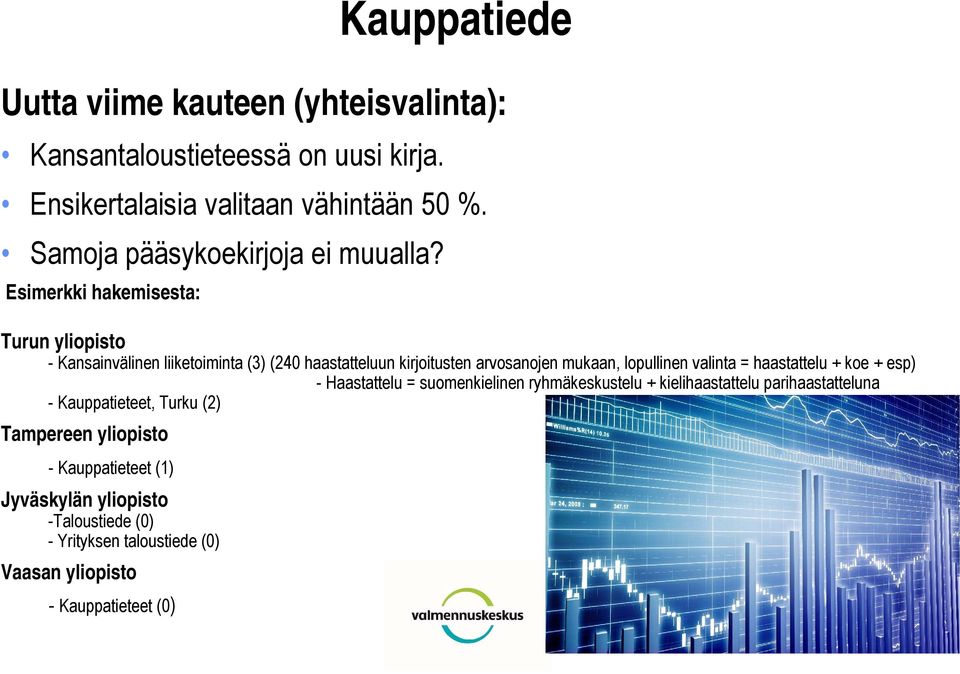 Esimerkki hakemisesta: Turun yliopisto - Kansainvälinen liiketoiminta (3) (240 haastatteluun kirjoitusten arvosanojen mukaan, lopullinen valinta =