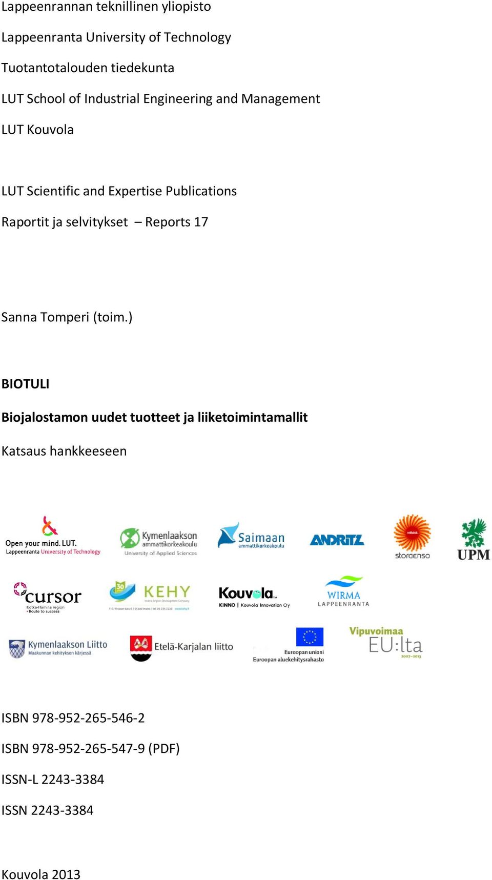 ja selvitykset Reports 17 Sanna Tomperi (toim.