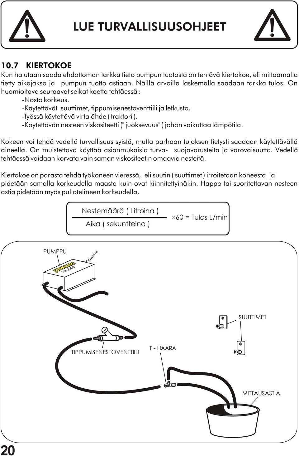 -Työssä käytettävä virtalähde ( traktori ). -Käytettävän nesteen viskositeetti (" juoksevuus" ) johon vaikuttaa lämpötila.