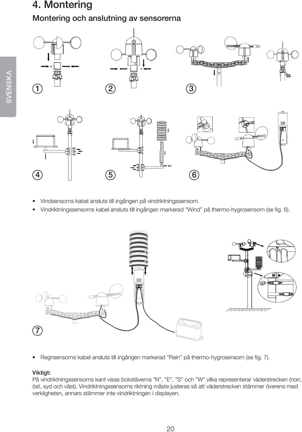 7 Regnsensorns kabel ansluts till ingången markerad Rain på thermo-hygrosensorn (se fig. 7).