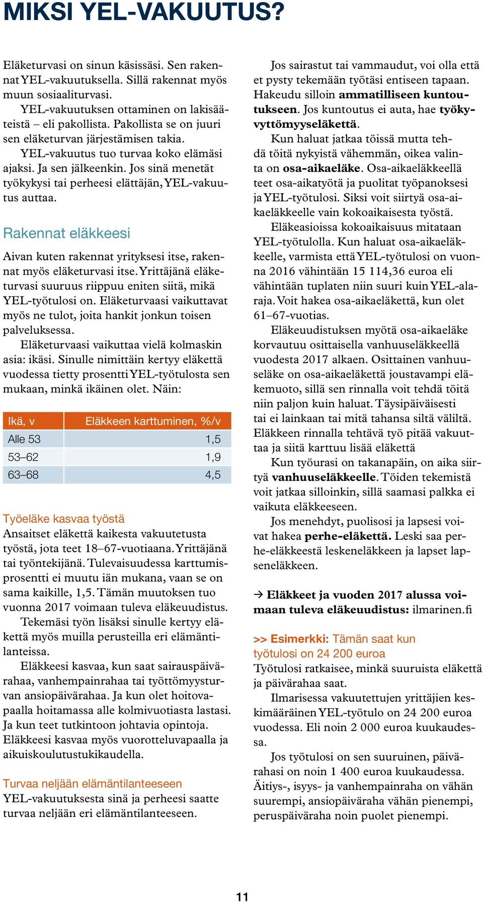 Rakennat eläkkeesi Aivan kuten rakennat yrityksesi itse, rakennat myös eläketurvasi itse. Yrittäjänä eläketurvasi suuruus riippuu eniten siitä, mikä YEL-työtulosi on.