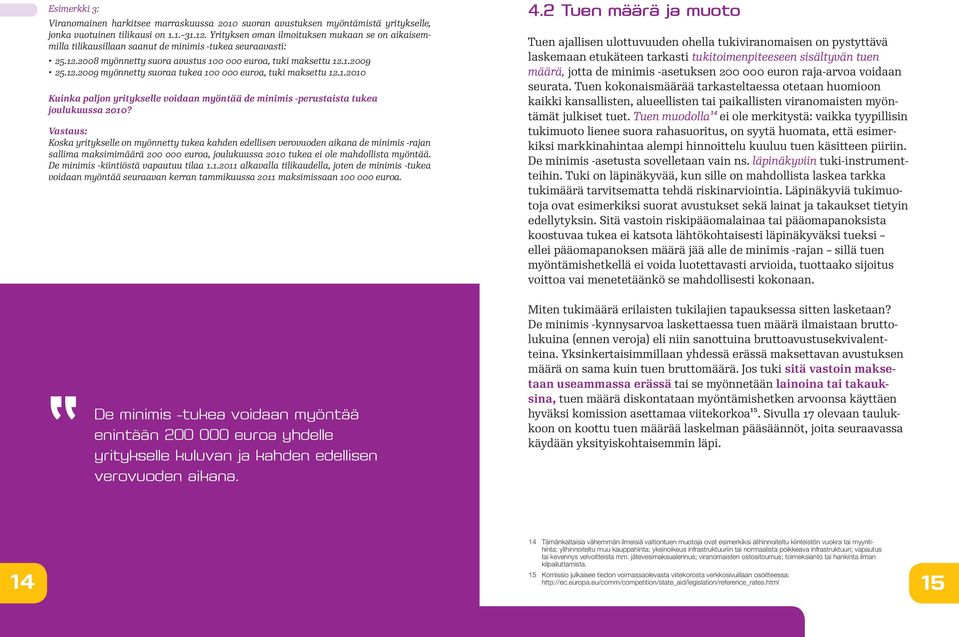 1.2010 Kuinka paljon yritykselle voidaan myöntää de minimis -perustaista tukea joulukuussa 2010?