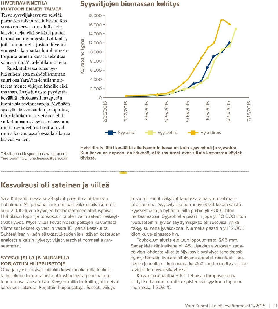 Ruiskutuksessa tulee pyrkiä siihen, että mahdollisimman suuri osa YaraVita-lehtilannoitteesta menee viljojen lehdille eikä maahan.