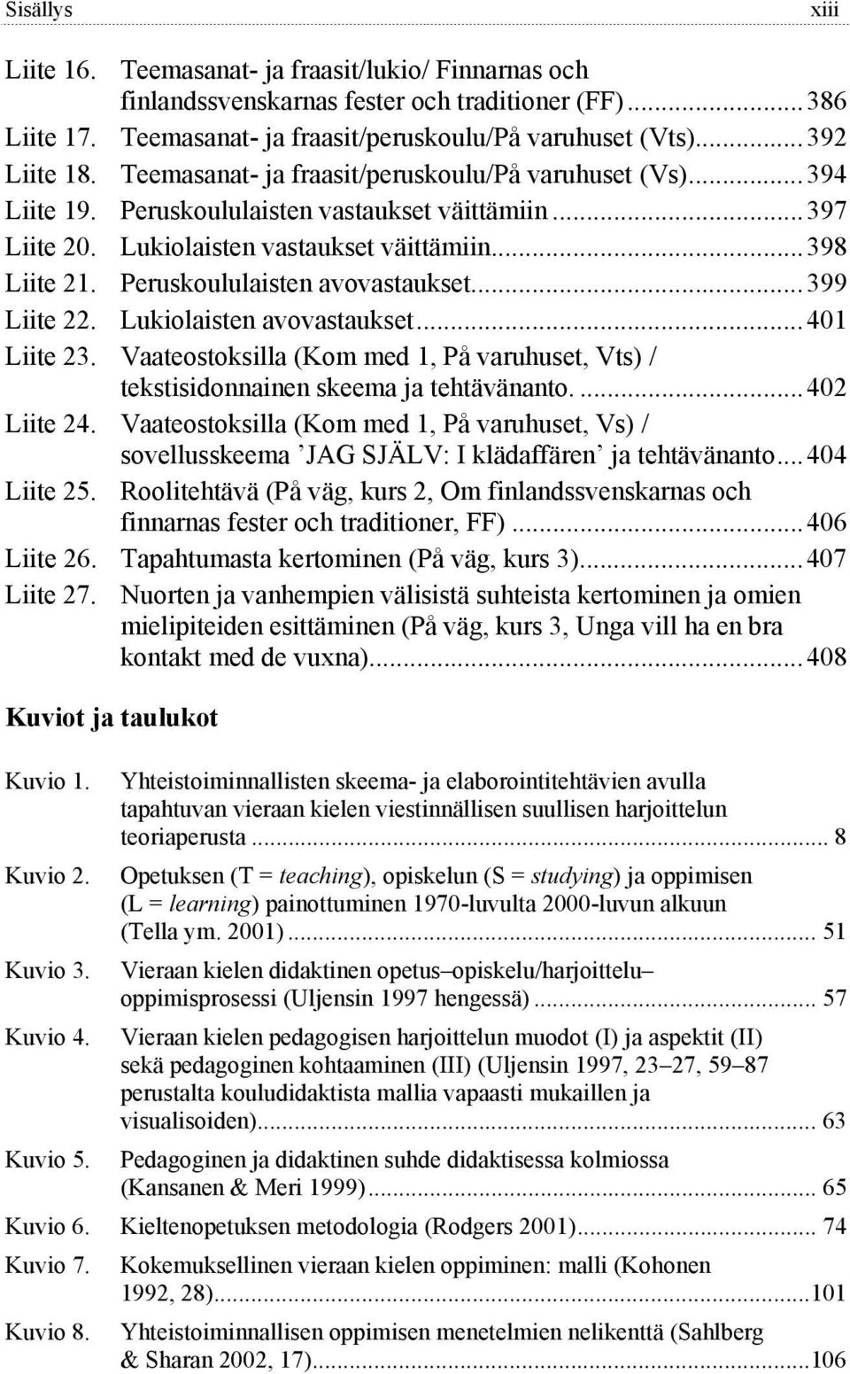 Peruskoululaisten avovastaukset...399 Liite 22. Lukiolaisten avovastaukset...401 Liite 23. Vaateostoksilla (Kom med 1, På varuhuset, Vts) / tekstisidonnainen skeema ja tehtävänanto....402 Liite 24.