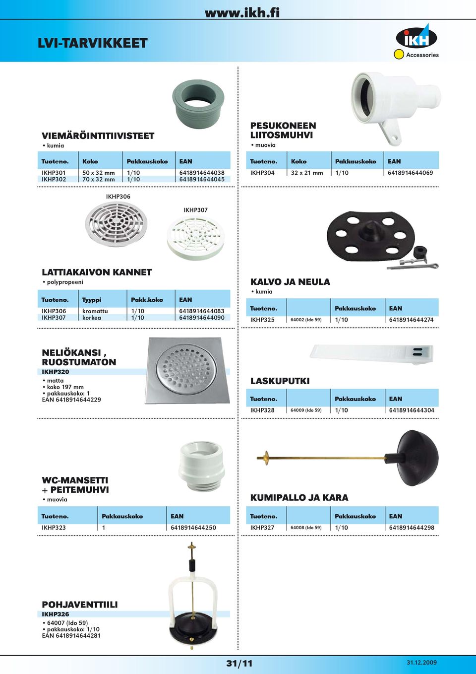 Pakkaus IKHP325 64002 (Ido 59) 1/10 6418914644274 NELIÖKANSI, RUOSTUMATON IKHP320 matta 197 mm pakkaus: 1 6418914644229 LASKUPUTKI Tuoteno.