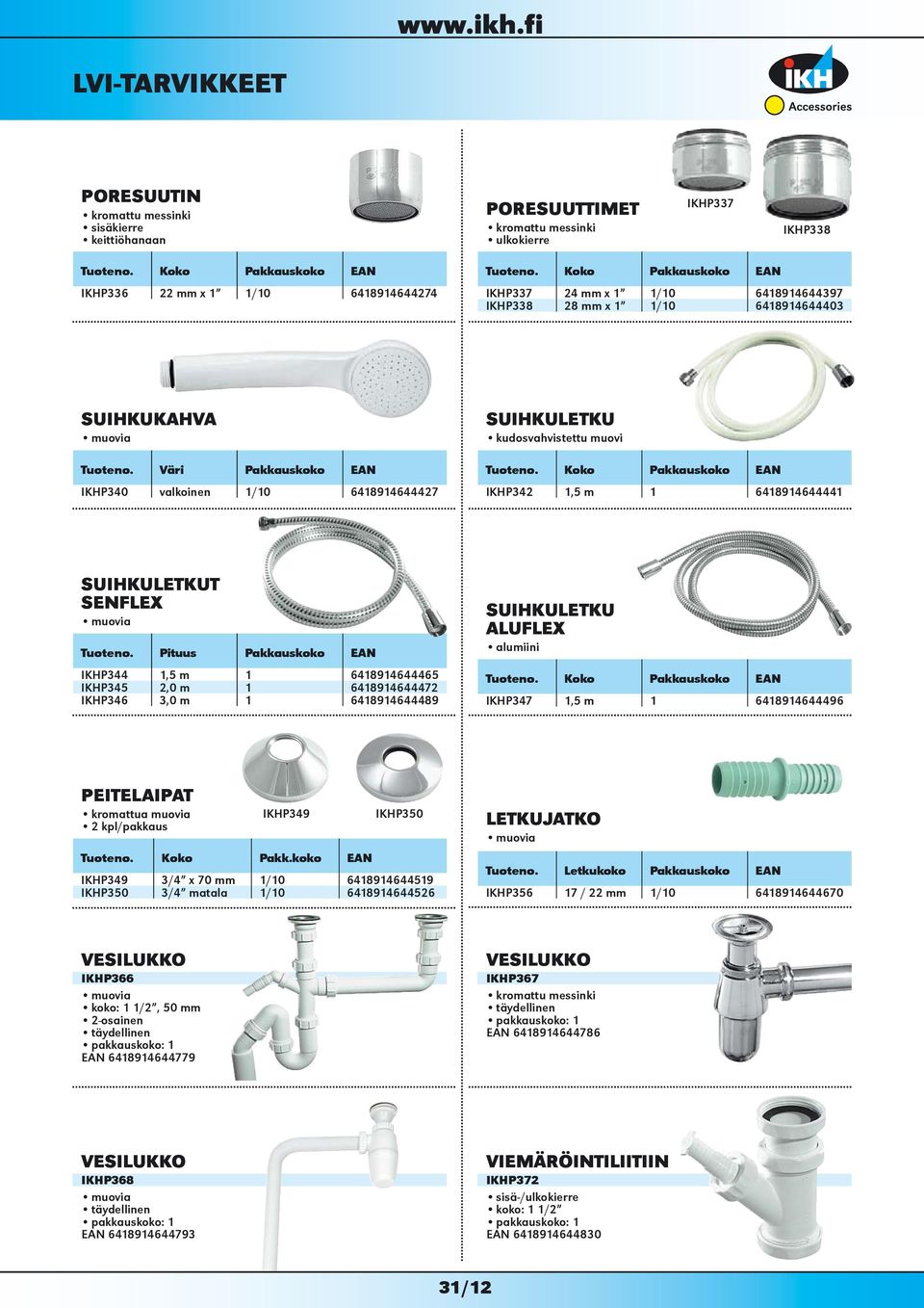 Pituus Pakkaus IKHP344 1,5 m 1 6418914644465 IKHP345 2,0 m 1 6418914644472 IKHP346 3,0 m 1 6418914644489 SUIHKULETKU ALUFLEX alumiini IKHP347 1,5 m 1 6418914644496 PEITELAIPAT kromattua muovia 2