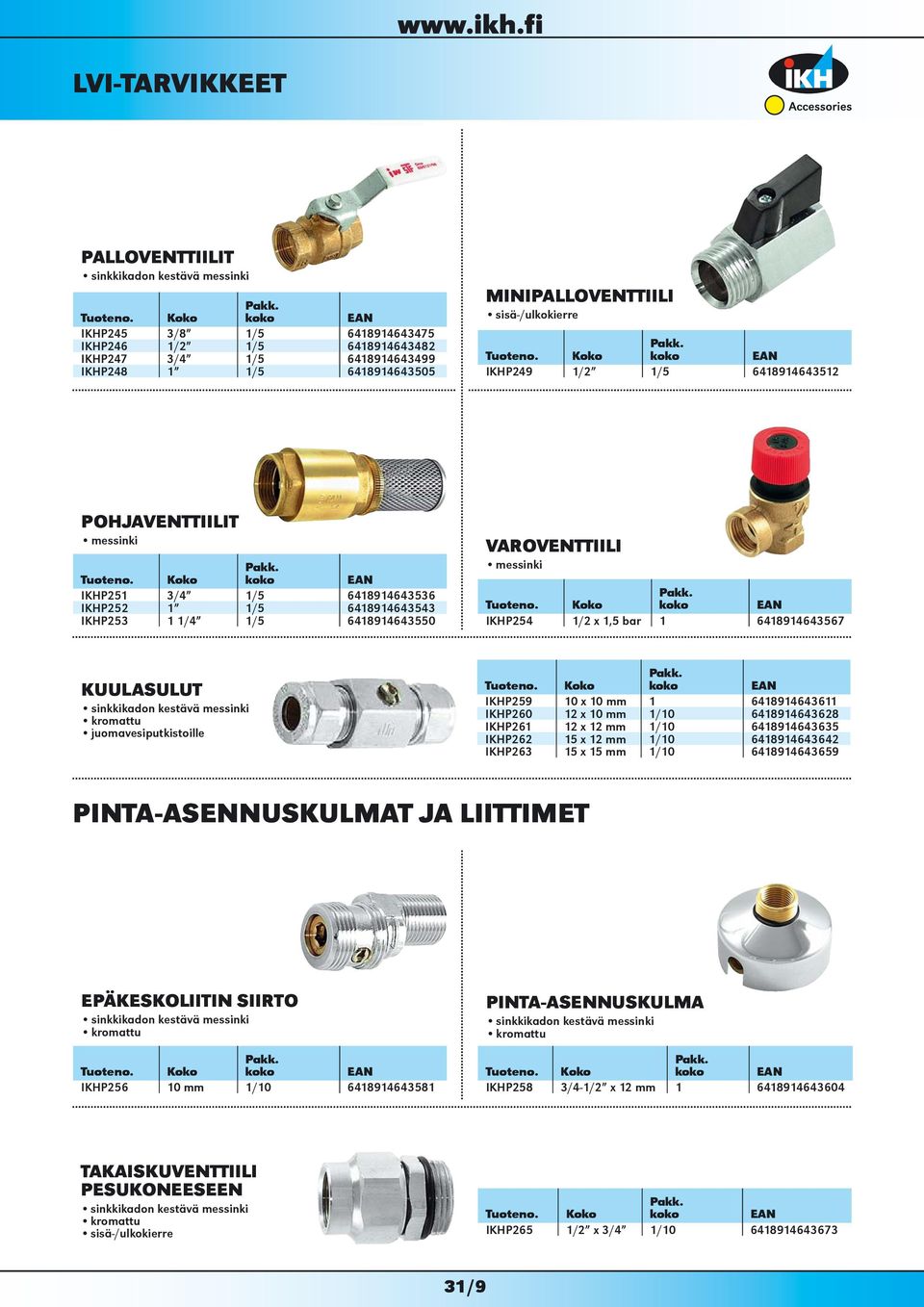 juomavesiputkistoille IKHP259 10 x 10 mm 1 6418914643611 IKHP260 12 x 10 mm 1/10 6418914643628 IKHP261 12 x 12 mm 1/10 6418914643635 IKHP262 15 x 12 mm 1/10 6418914643642 IKHP263 15 x 15 mm 1/10