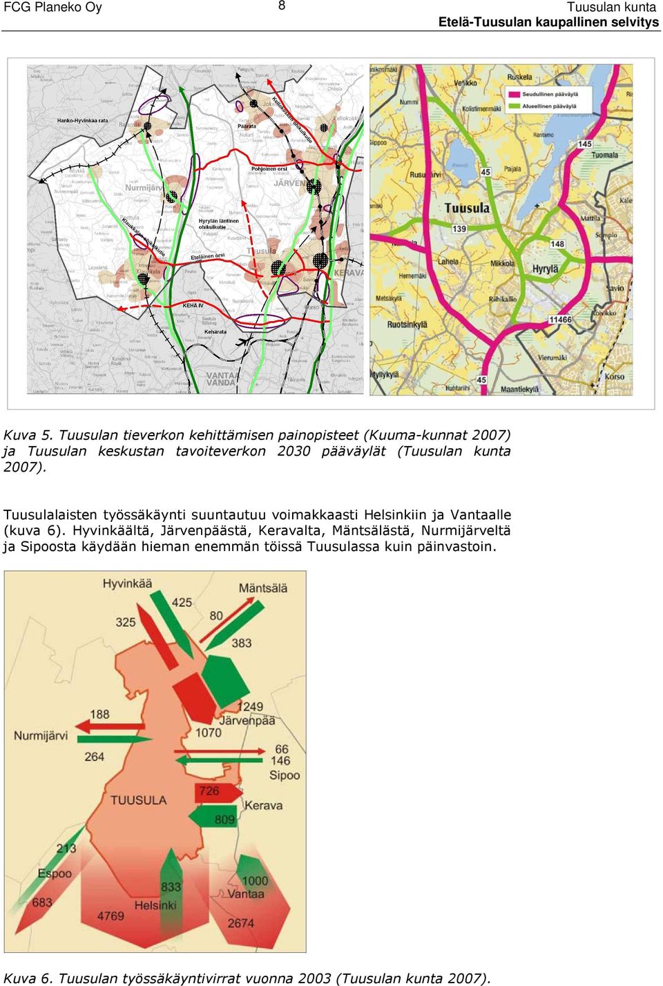 (Tuusulan kunta 2007). Tuusulalaisten työssäkäynti suuntautuu voimakkaasti Helsinkiin ja Vantaalle (kuva 6).