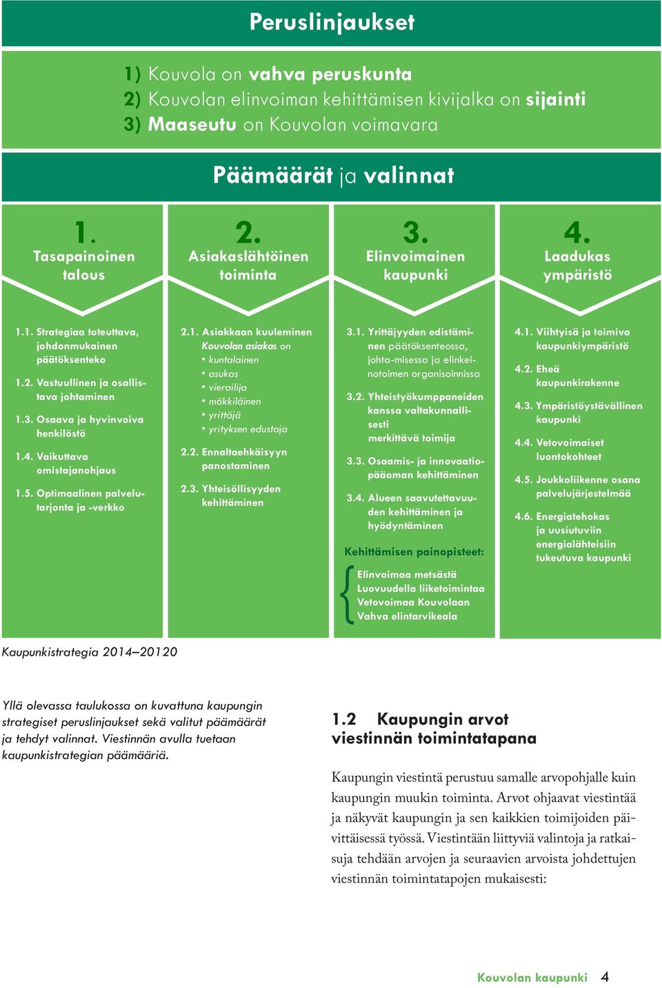 4. Vaikuttava omistajanohjaus 1.5. Optimaalinen palvelutarjonta ja -verkko 2.1. Asiakkaan kuuleminen Kouvolan asiakas on kuntalainen asukas vierailija mökkiläinen yrittäjä yrityksen edustaja 2.2. Ennaltaehkäisyyn panostaminen 2.