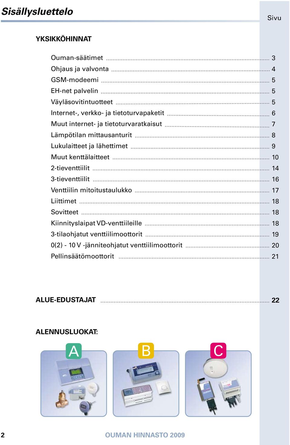 3-tieventtiilit Venttiilin mitoitustaulukko Liittimet Sovitteet Kiinnityslaipat VD-venttiileille 3-tilaohjatut venttiilimoottorit 0(2) - 10 V