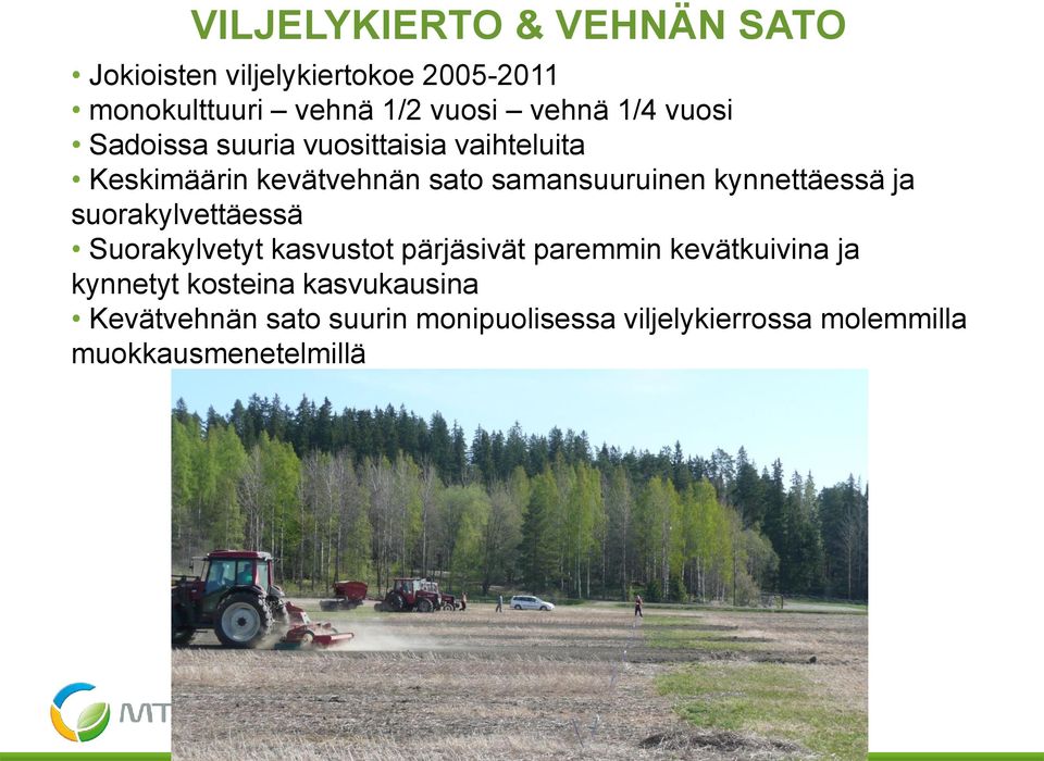 kynnettäessä ja suorakylvettäessä Suorakylvetyt kasvustot pärjäsivät paremmin kevätkuivina ja kynnetyt