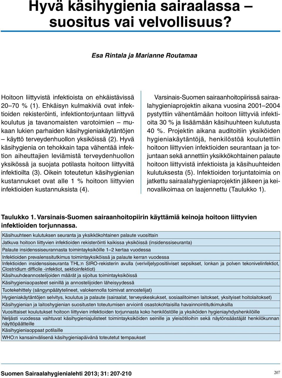 yksiköissä (2). Hyvä käsihygienia on tehokkain tapa vähentää infektion aiheuttajien leviämistä terveydenhuollon yksikössä ja suojata potilasta hoitoon liittyviltä infektioilta (3).