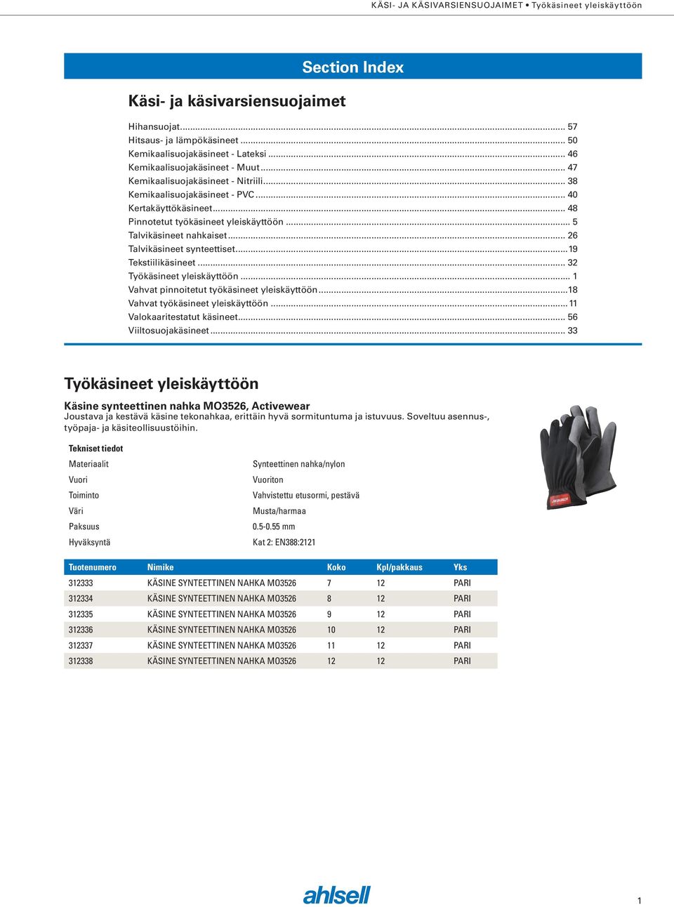 .. 5 Talvikäsineet nahkaiset... 26 Talvikäsineet synteettiset...19 Tekstiilikäsineet... 32 Työkäsineet yleiskäyttöön... 1 Vahvat pinnoitetut työkäsineet yleiskäyttöön.