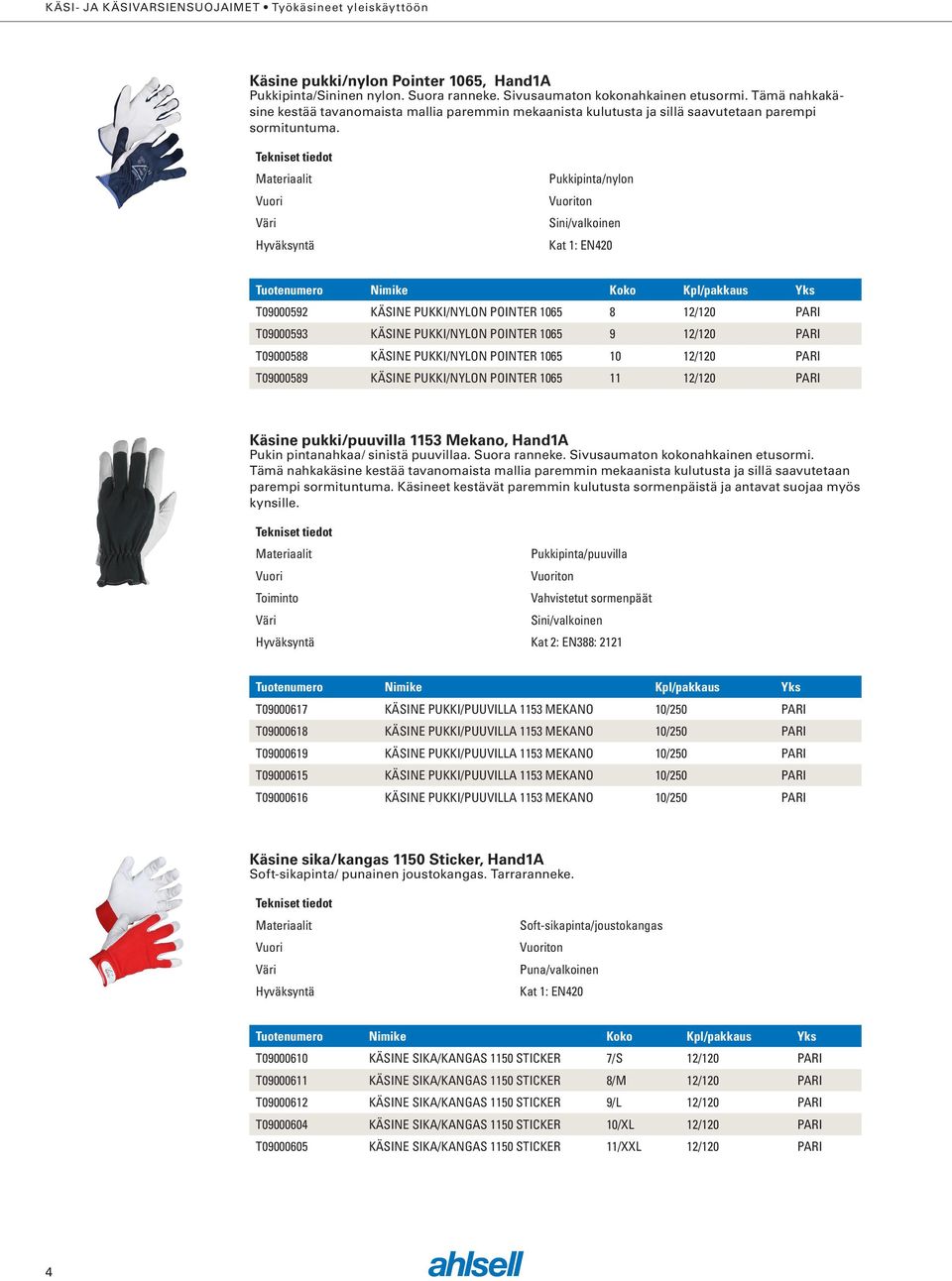 Pukkipinta/nylon ton Sini/valkoinen Käsine pukki/nylon Pointer 1065, Hand1A T09000592 KÄSINE PUKKI/NYLON POINTER 1065 8 12/120 PARI T09000593 KÄSINE PUKKI/NYLON POINTER 1065 9 12/120 PARI T09000588