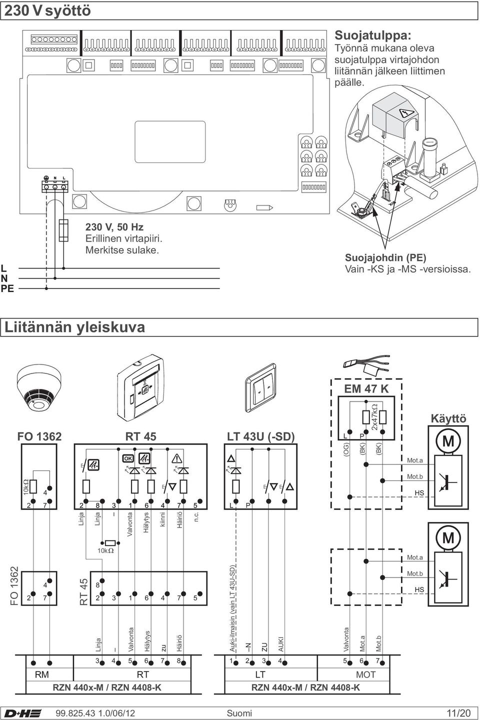Liitännän yleiskuva EM 47 K FO 1362 RT 45 LT 43U (-SD) L P 2x47k Käyttö (OG) (BK) (BK) Mot.a 10k 4 Mot.