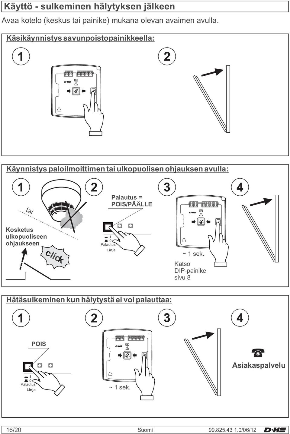 tai Palautus = POIS/PÄÄLLE Kosketus ulkopuoliseen ohjaukseen click I 0 Palautus ~ 1 sek.