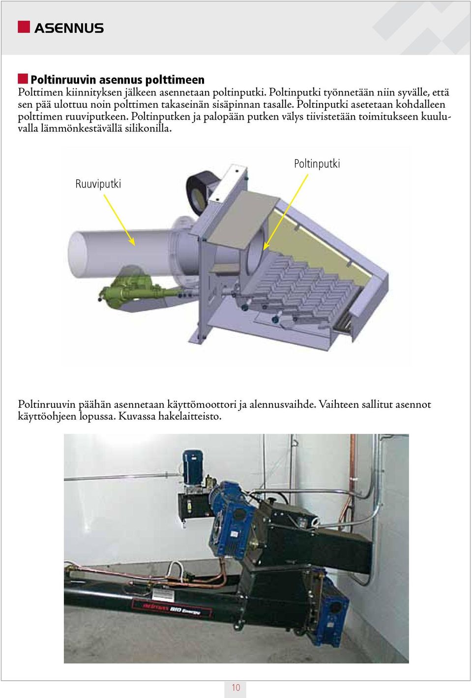 Poltinputki asetetaan kohdalleen polttimen ruuviputkeen.