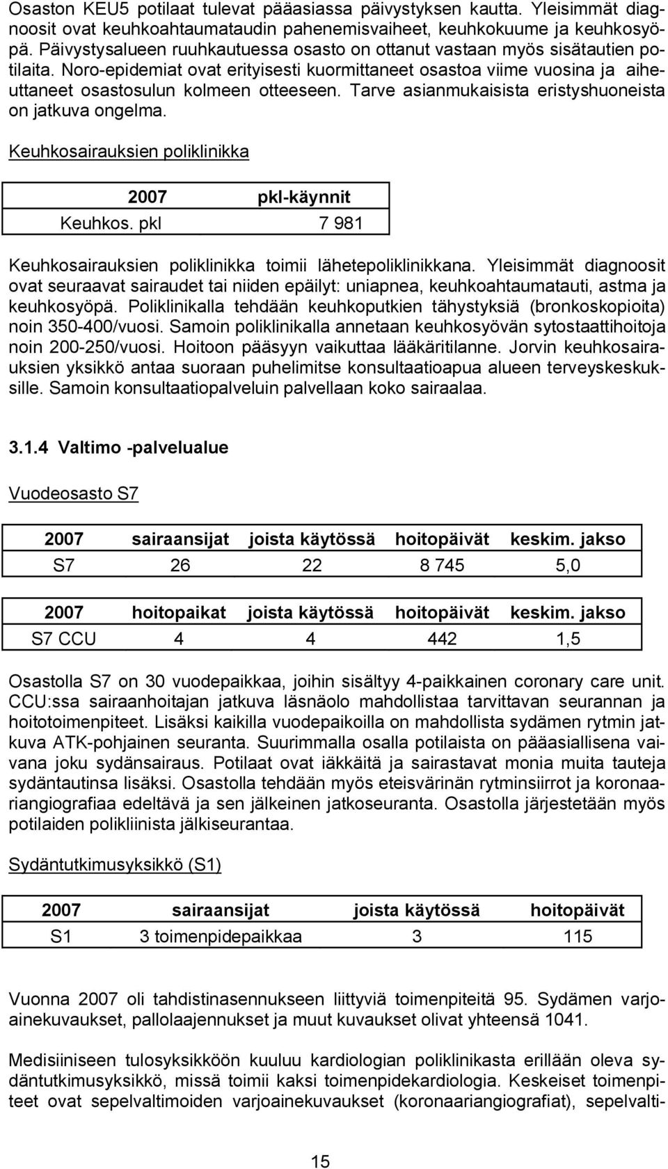 Tarve asianmukaisista eristyshuoneista on jatkuva ongelma. Keuhkosairauksien poliklinikka 2007 pkl käynnit Keuhkos. pkl 7 981 Keuhkosairauksien poliklinikka toimii lähetepoliklinikkana.