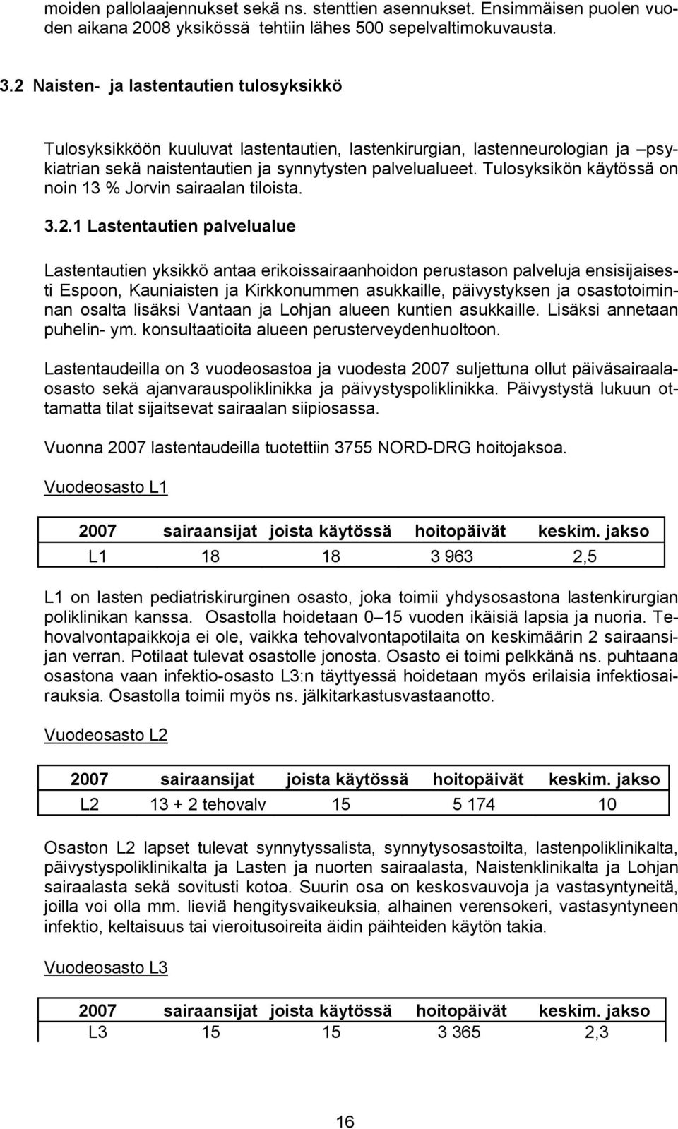 Tulosyksikön käytössä on noin 13 % Jorvin sairaalan tiloista. 3.2.