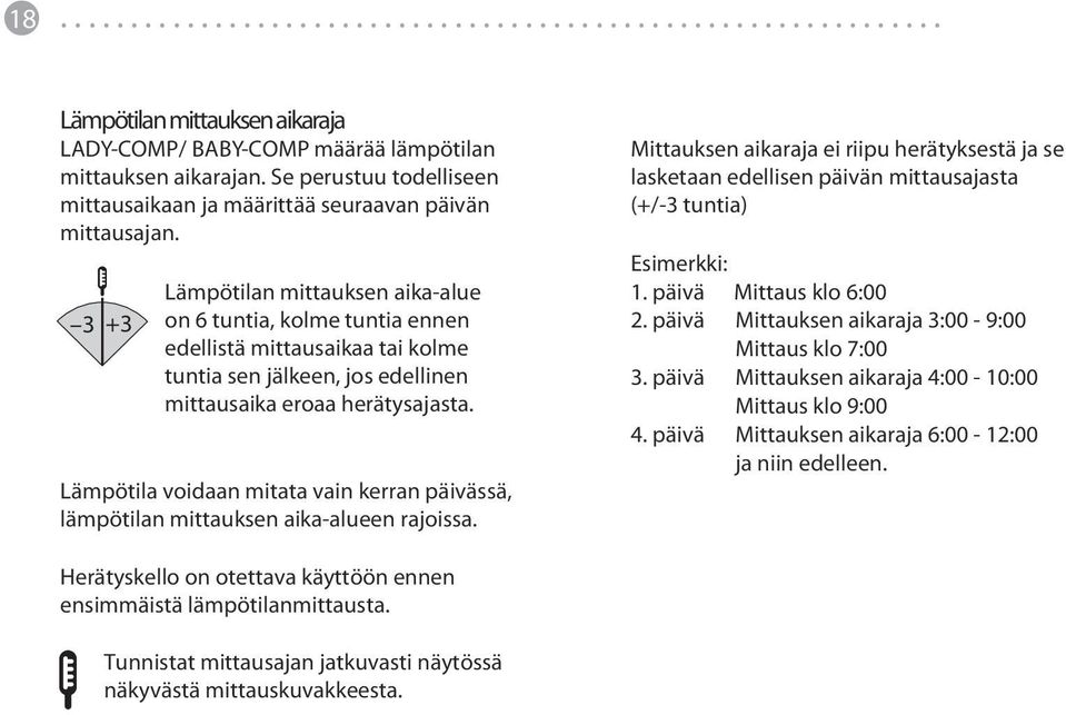 Lämpötila voidaan mitata vain kerran päivässä, lämpötilan mittauksen aika-alueen rajoissa.