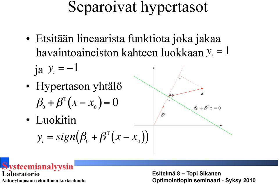 kahteen luokkaan y i = 1 ja y i = 1