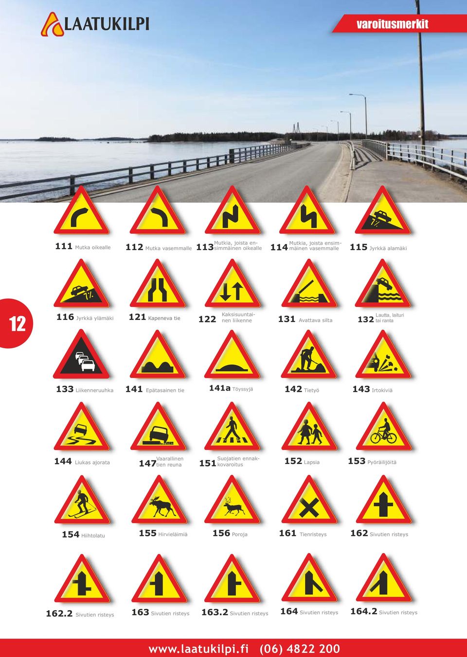 Tietyö 143 Irtokiviä 144 Liukas ajorata 147 Vaarallinen tien reuna Suojatien ennakkovaroitus 151 152 Lapsia 153 Pyöräilijöitä 154 Hiihtolatu 155 Hirvieläimiä 156 Poroja