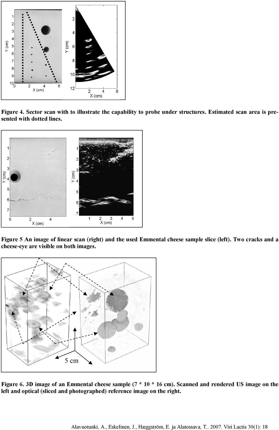 Two cracks and a cheese eye are visible on both images. 5 cm Figure 6. 3D image of an Emmental cheese sample (7 * 10 * 16 cm).