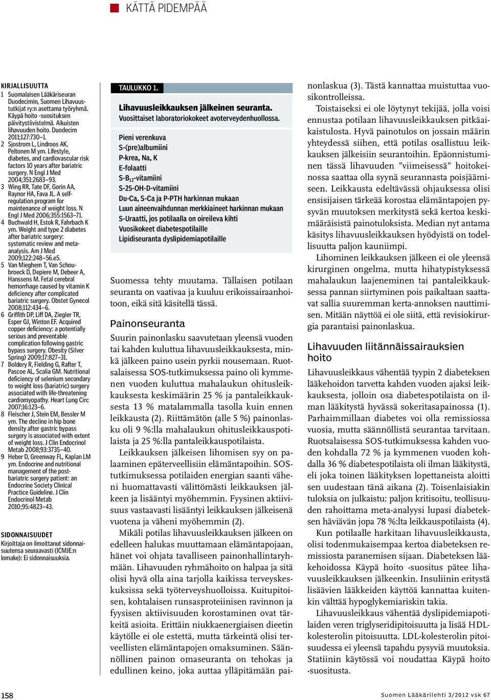 3 Wing RR, Tate DF, Gorin AA, Raynor HA, Fava JL. A selfregulation program for maintenance of weight loss. N Engl J Med 2006;355:1563 71. 4 Buchwald H, Estok R, Fahrbach K ym.