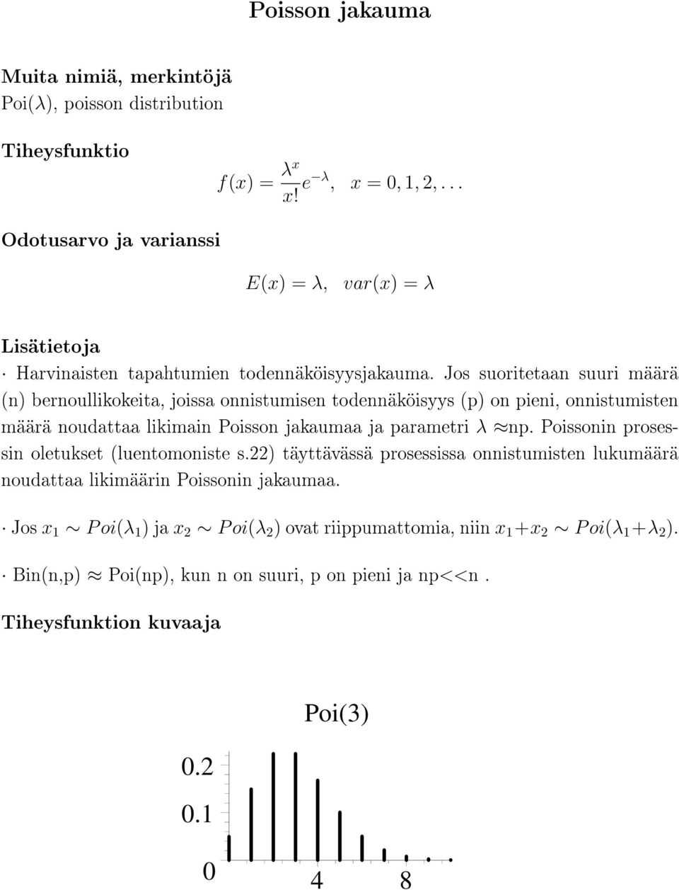 ja parametri λ np. Poissonin prosessin oletukset (luentomoniste s.