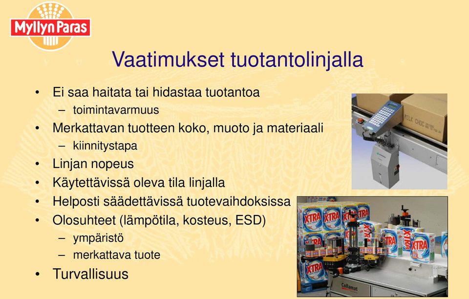 Linjan nopeus Käytettävissä oleva tila linjalla Helposti säädettävissä