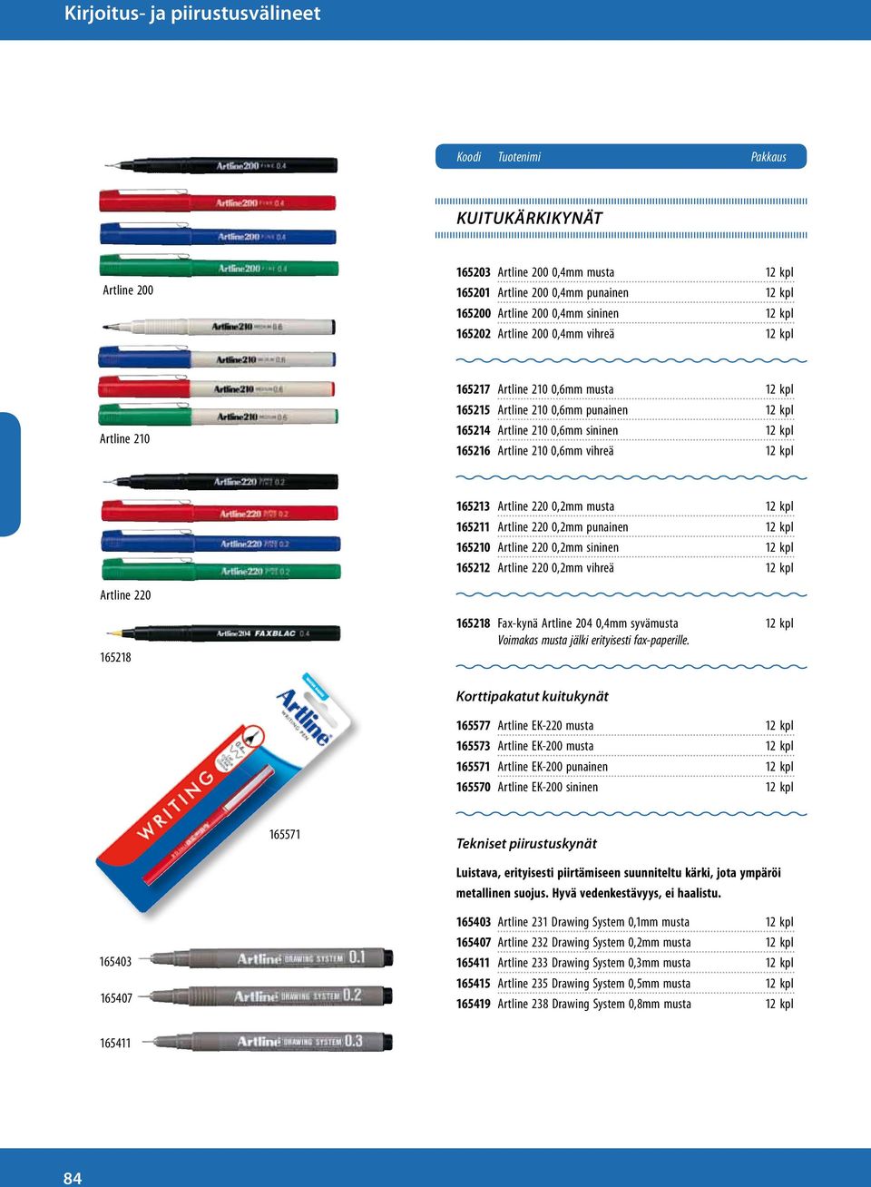 vihreä 12 kpl 165213 Artline 220 0,2mm musta 12 kpl 165211 Artline 220 0,2mm punainen 12 kpl 165210 Artline 220 0,2mm sininen 12 kpl 165212 Artline 220 0,2mm vihreä 12 kpl Artline 220 165218 165218