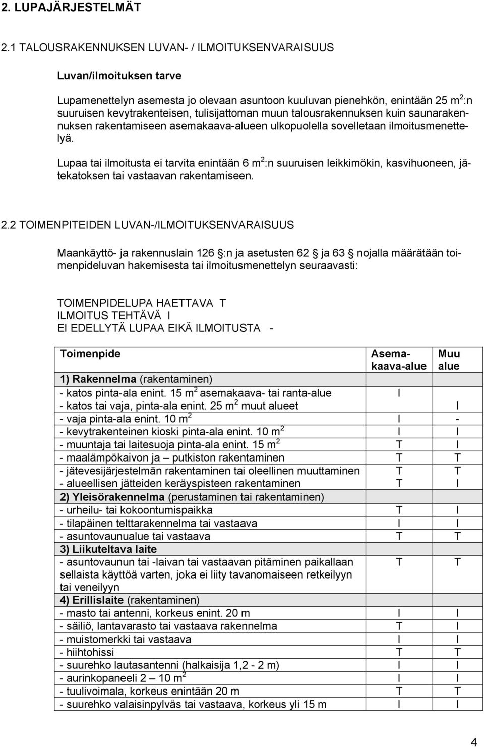 muun talousrakennuksen kuin saunarakennuksen rakentamiseen asemakaava-alueen ulkopuolella sovelletaan ilmoitusmenettelyä.