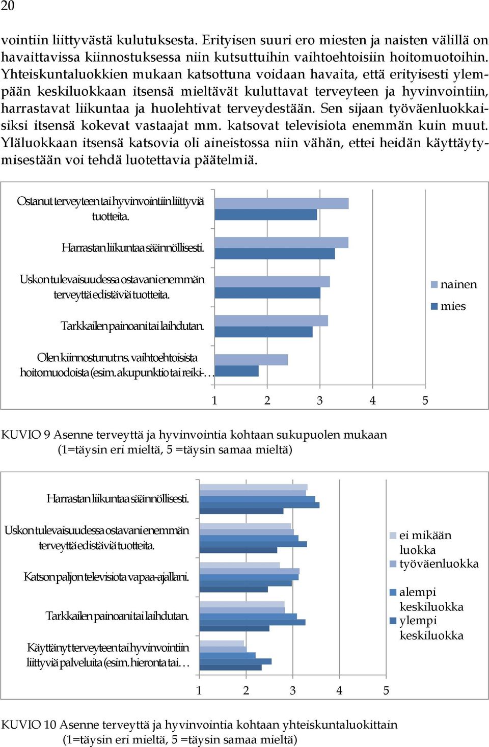 terveydestään. Sen sijaan työväenluokkaisiksi itsensä kokevat vastaajat mm. katsovat televisiota enemmän kuin muut.