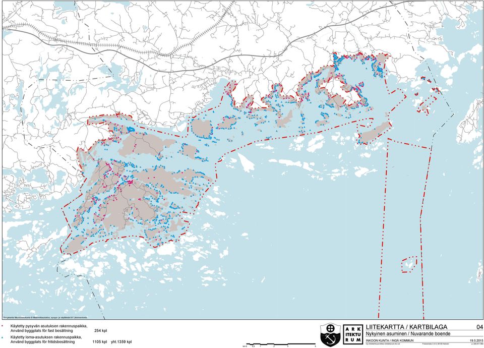 fritidsbosättning LIITEKARTTA / KARTBILAGA 254 kpl 1105 kpl 04 Nykyinen asuminen / Nuvarande boende INKOON KUNTA / INGÅ