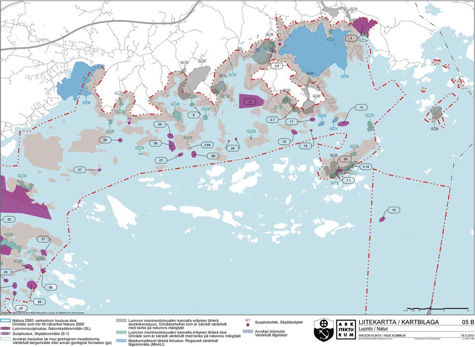 56 25 60 64 68 Pohjakartta Maastotietokanta Maanmittauslaitos, syvyys- ja väylätiedot Liikennevirasto km 0 0,25 0,5 1 1,5 2,5 1 1 Natura 2000 -verkostoon kuuluva alue, Område som hör till nätverket