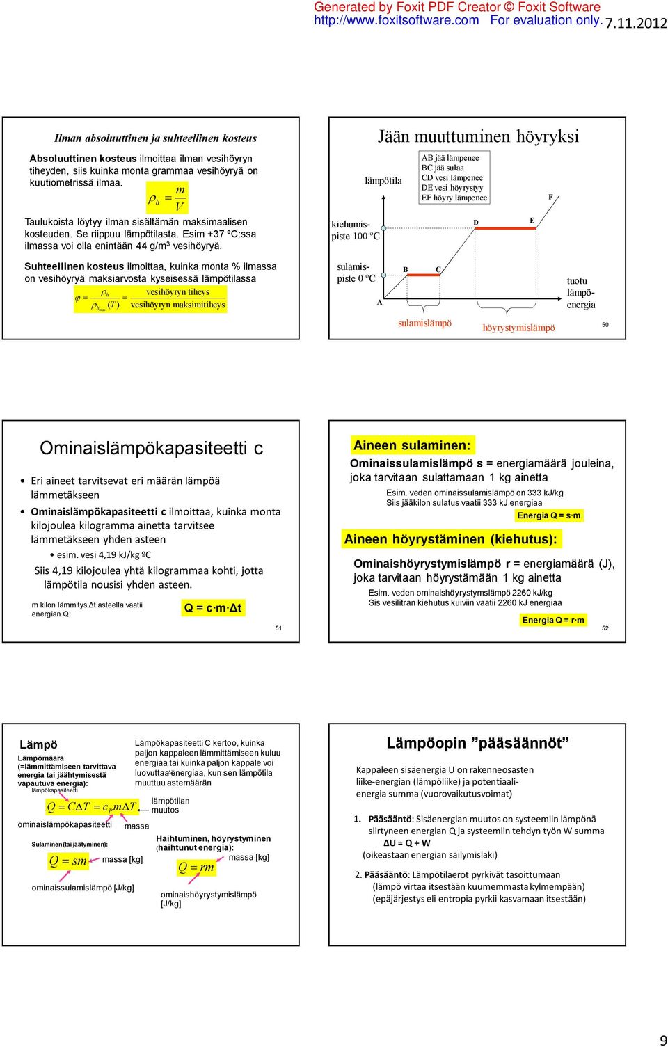 m h V aulukoista löytyy ilman sisältämän maksimaalisen kosteuden. Se riippuu lämpötilasta. Esim +37 ºC:ssa ilmassa voi olla enintään 44 g/m 3 vesihöyryä.