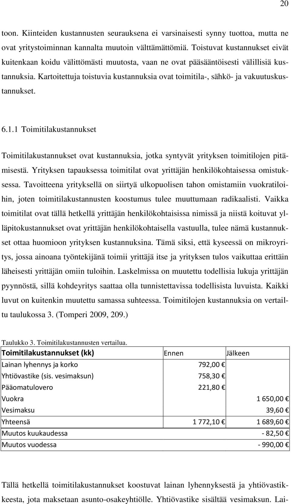 Kartoitettuja toistuvia kustannuksia ovat toimitila-, sähkö- ja vakuutuskustannukset. 6.1.