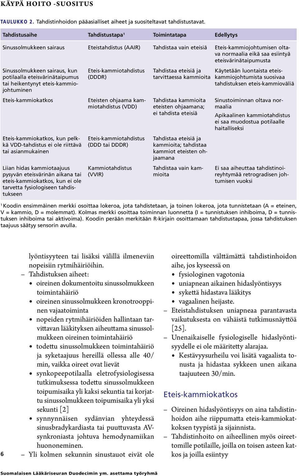 eteisvärinätaipumusta Sinussolmukkeen sairaus, kun potilaalla eteisvärinätaipumus tai heikentynyt eteis-kammiojohtuminen Eteis-kammiotahdistus (DDDR) Tahdistaa eteisiä ja tarvittaessa kammioita