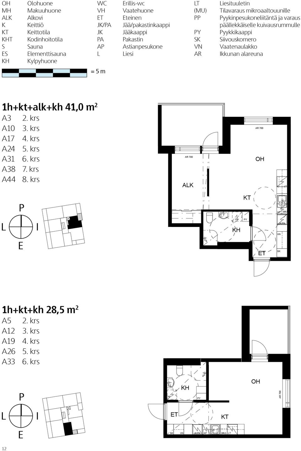 R E Elementtisauna A5, 2.R A24, 5.R ylpyhuone A12, 3.R A31, 6.R A19, 4.R A38, 7.R A26, 5.R A44, 8.R A33, 6.R Alkovi eittiö Eteinen J/A AJää/pakastinkaappi Jääkaappi akastin T Astianpesukone iesi A.