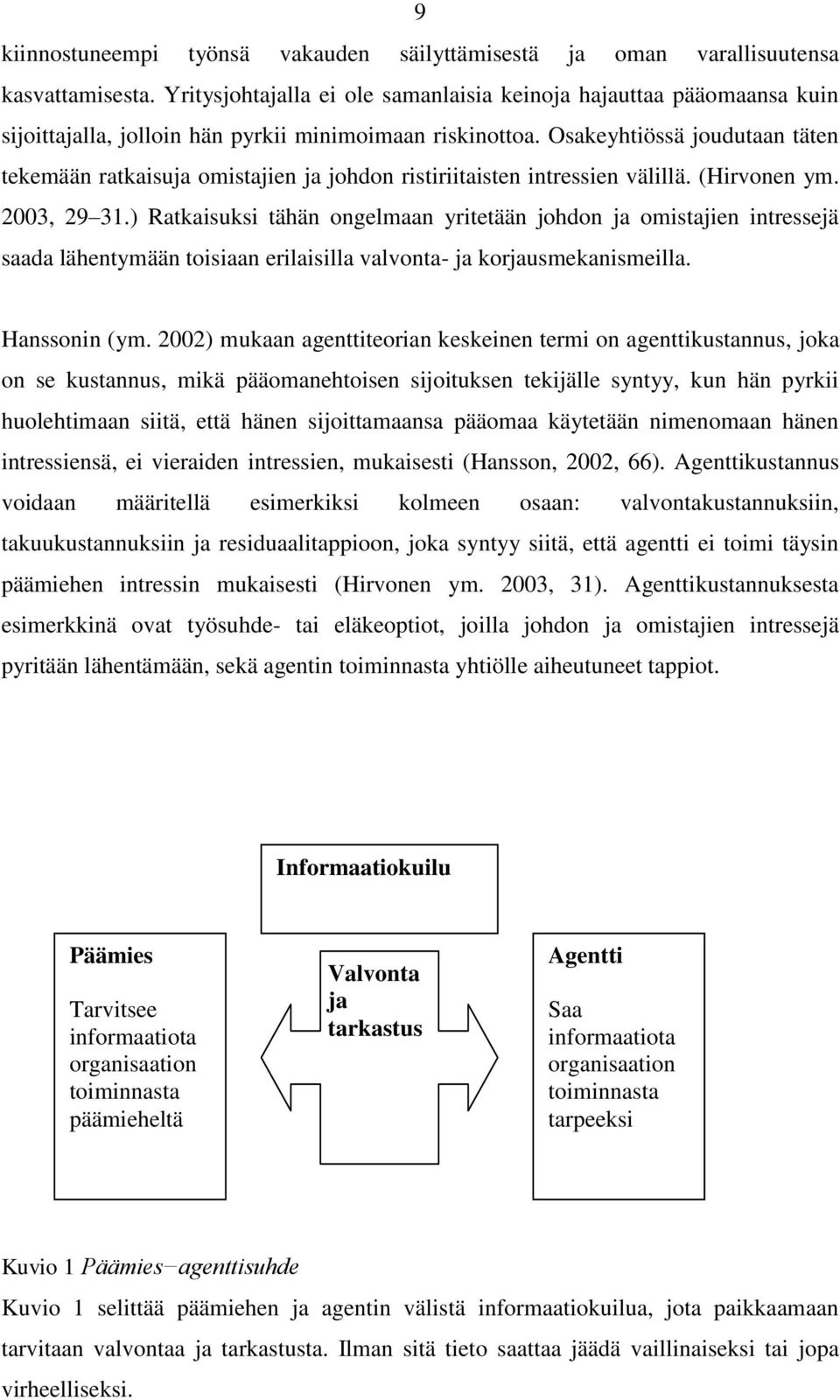 Osakeyhtiössä joudutaan täten tekemään ratkaisuja omistajien ja johdon ristiriitaisten intressien välillä. (Hirvonen ym. 2003, 29 31.