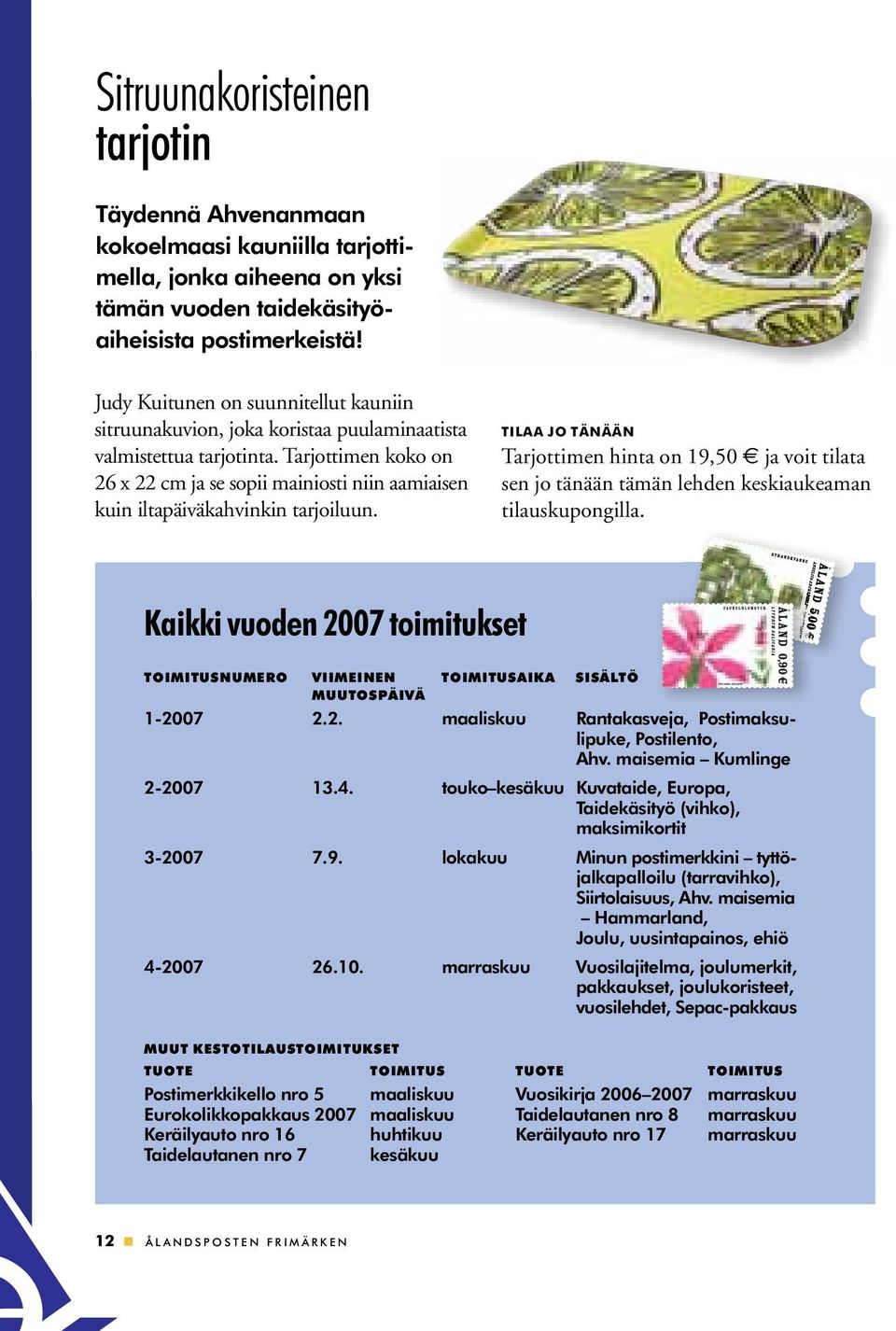 Tarjottimen koko on 26 x 22 cm ja se sopii mainiosti niin aamiaisen kuin iltapäiväkahvinkin tarjoiluun.