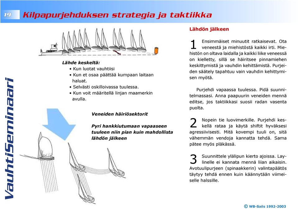 Ota veneestä ja miehistöstä kaikki irti. Miehistön on oltava laidalla ja kaikki liike veneessä on kielletty, sillä se häiritsee pinnamiehen keskittymistä ja vauhdin kehittämistä.