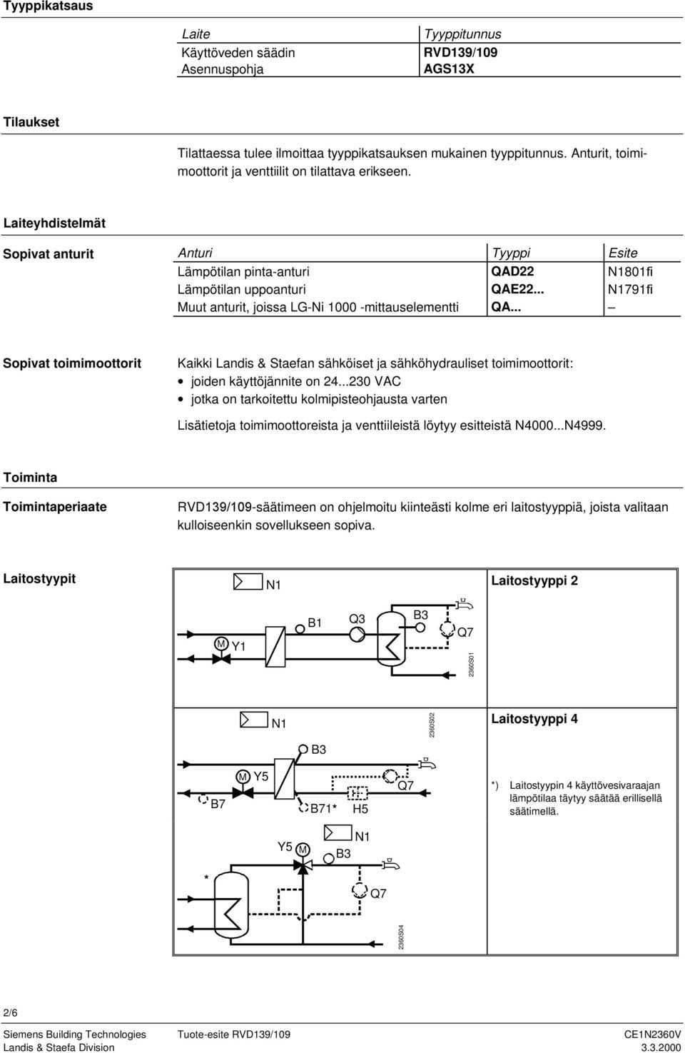 .. 791fi Muut anturit, joissa LG-Ni 1000 -mittauselementti QA... Sopivat toimimoottorit Kaikki Landis & Staefan sähköiset ja sähköhydrauliset toimimoottorit: joiden käyttöjännite on 24.