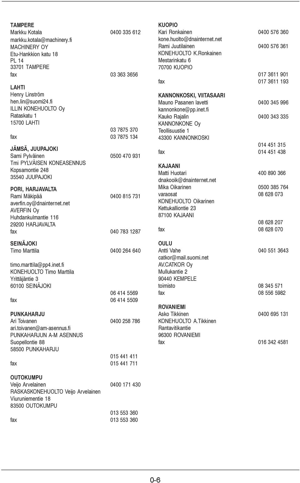 Mäkipää 0400 815 731 averfin.oy@dnainternet.net AVERFIN Oy Huhdankulmantie 116 29200 HARJAVALTA fax 040 783 1287 SEINÄJOKI Timo Marttila 0400 264 640 timo.marttila@pp4.inet.