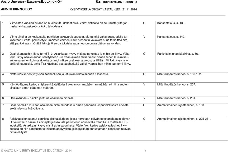 Väite: pelkistetysti ilmaisten esimerkiksi 8 prosentin vakavaraisuus tarkoittaa sitä, että pankki saa myöntää lainoja 8 euroa jokaista sadan euron omaa pääomaa kohden. V Kansantalous, s. 149.