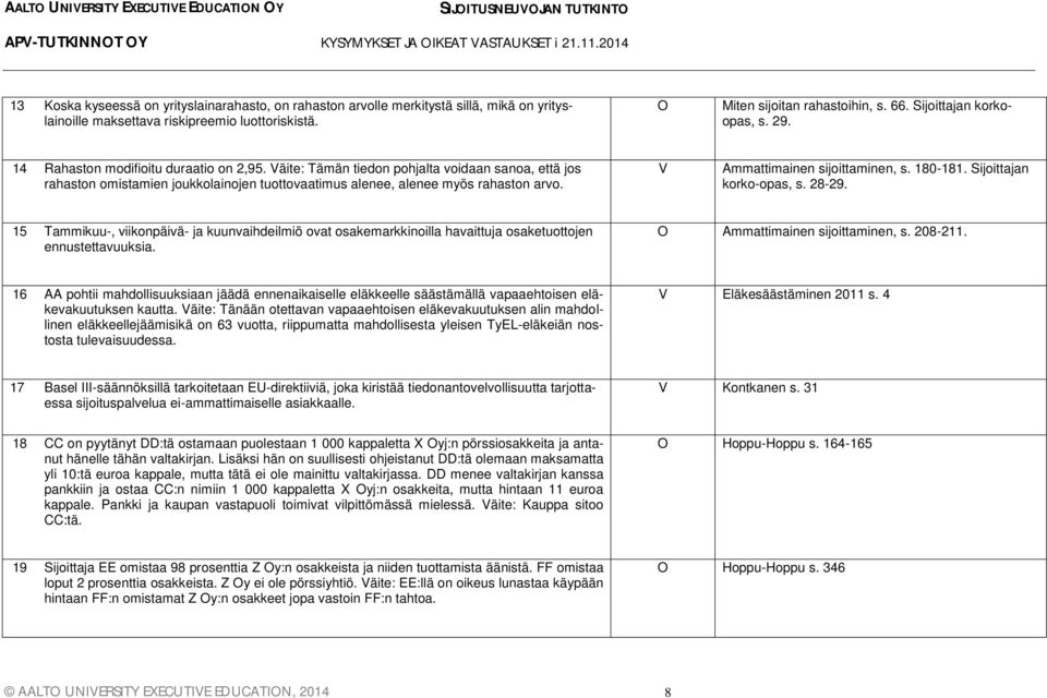 Väite: Tämän tiedon pohjalta voidaan sanoa, että jos rahaston omistamien joukkolainojen tuottovaatimus alenee, alenee myös rahaston arvo. V Ammattimainen sijoittaminen, s. 180-181.