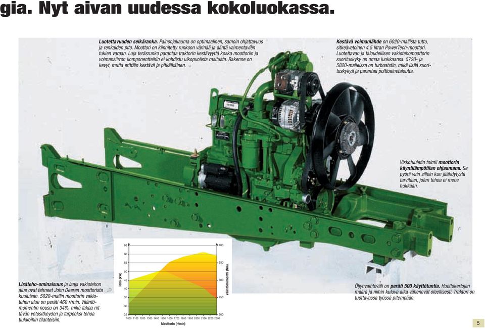 Luja teräsrunko parantaa traktorin kestävyyttä koska moottoriin ja voimansiirron komponentteihin ei kohdistu ulkopuolista rasitusta. Rakenne on kevyt, mutta erittäin kestävä ja pitkäikäinen.