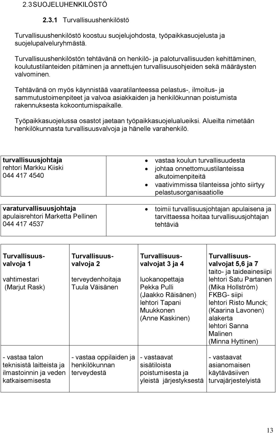 Tehtävänä on myös käynnistää vaaratilanteessa pelastus-, ilmoitus- ja sammutustoimenpiteet ja valvoa asiakkaiden ja henkilökunnan poistumista rakennuksesta kokoontumispaikalle.