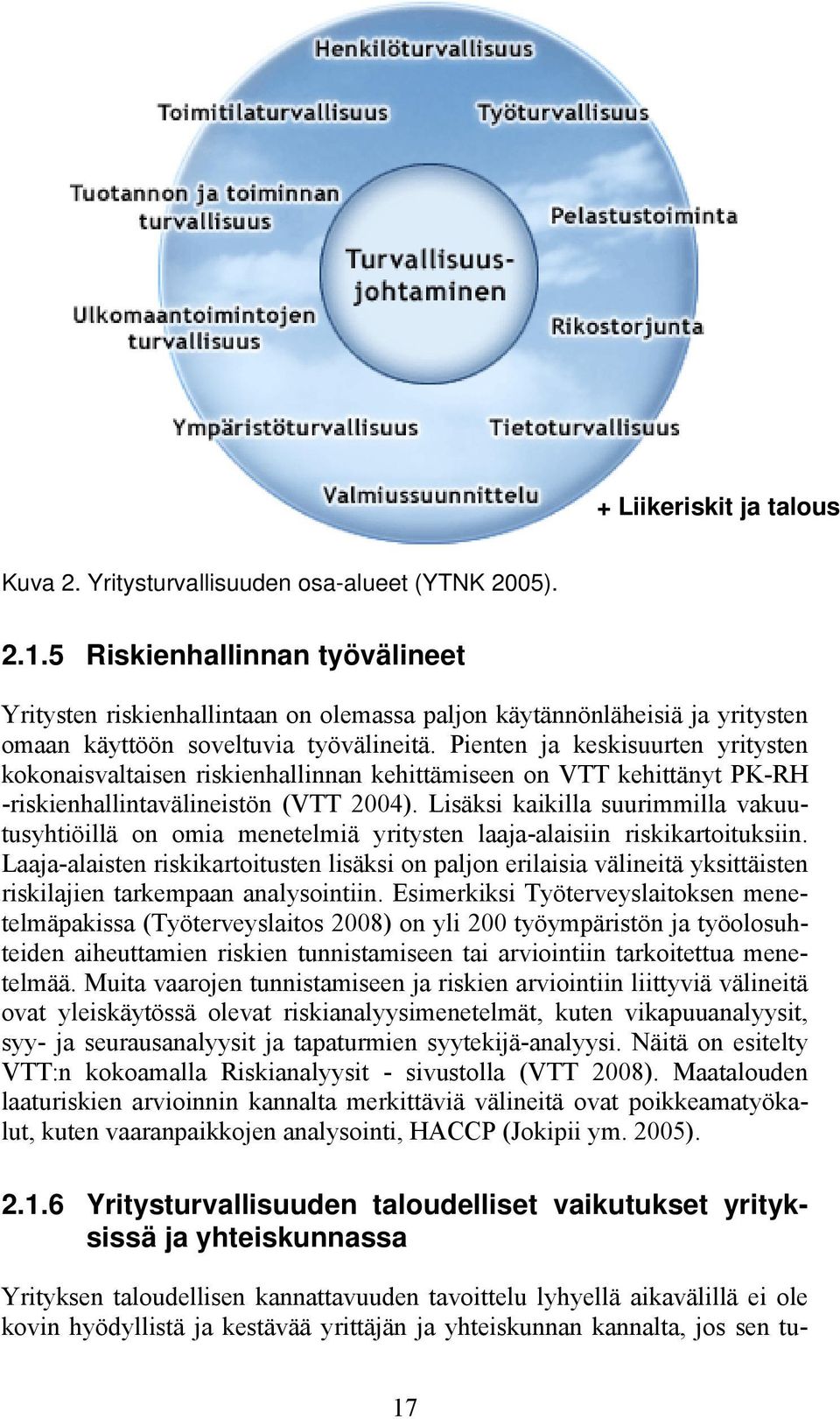 Pienten ja keskisuurten yritysten kokonaisvaltaisen riskienhallinnan kehittämiseen on VTT kehittänyt PK-RH -riskienhallintavälineistön (VTT 2004).